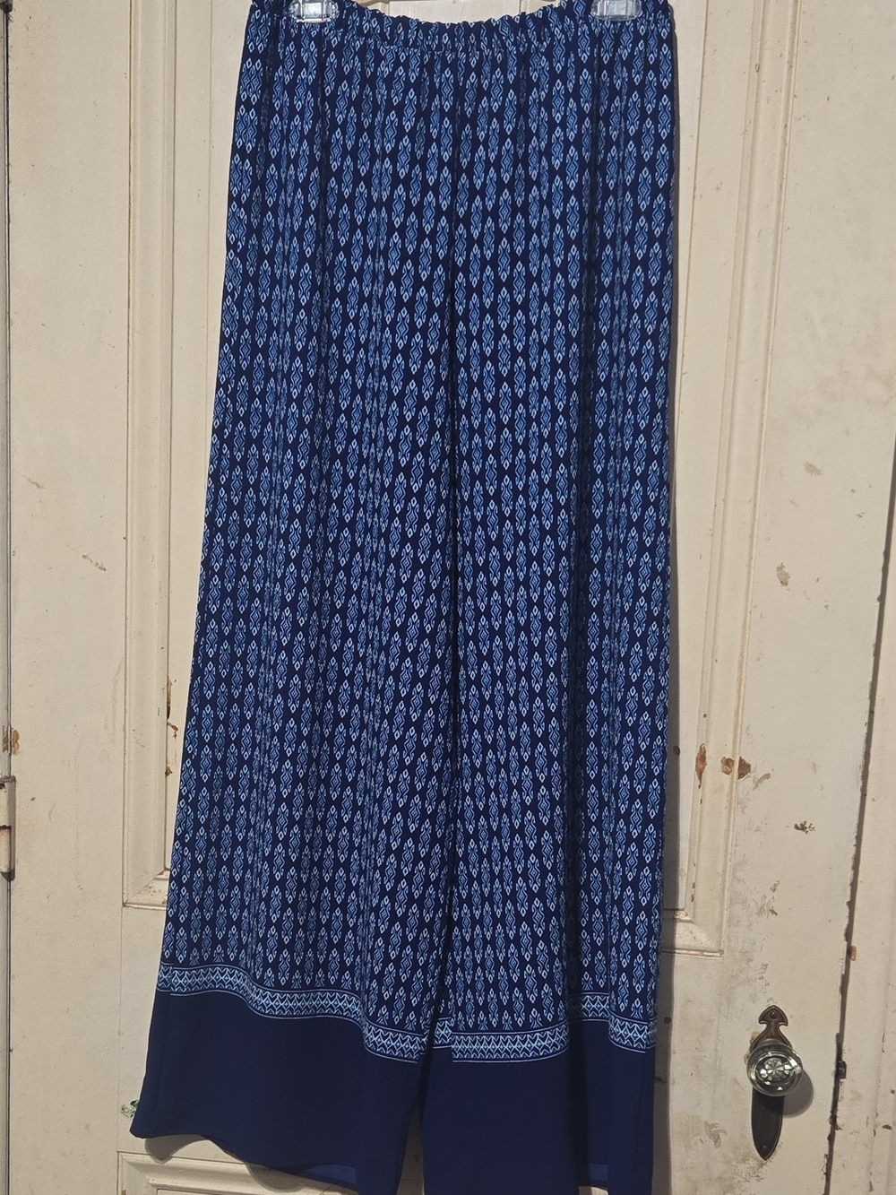 Blue Geometric Printed Wide Leg Pants